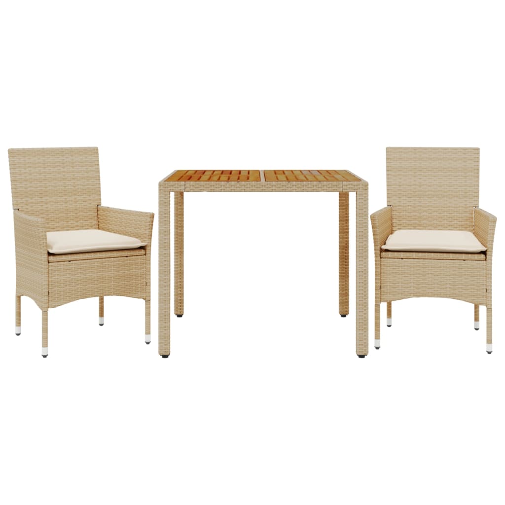 Set Pranzo da Giardino 3 pz con Cuscini Beige Polyrattan Acacia - homemem39