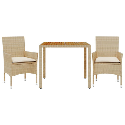 Set Pranzo da Giardino 3 pz con Cuscini Beige Polyrattan Acacia - homemem39