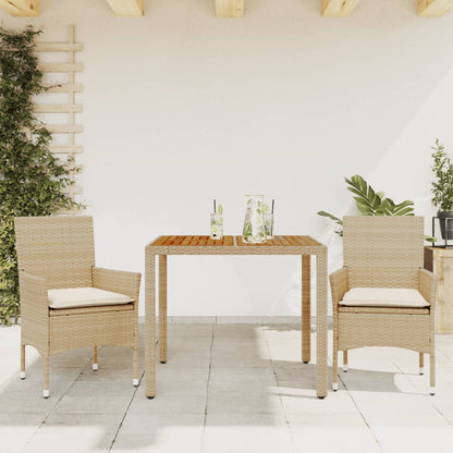 Set Pranzo da Giardino 3 pz con Cuscini Beige Polyrattan Acacia - homemem39
