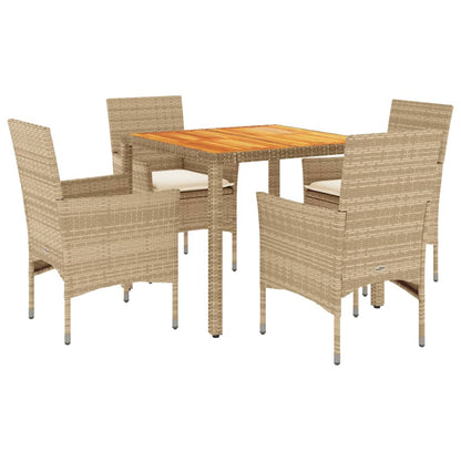 Set Pranzo da Giardino 5 pz con Cuscini Beige Polyrattan Acacia - homemem39