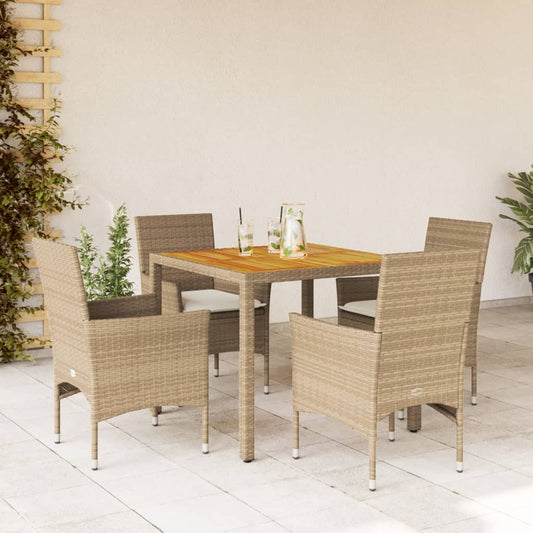 Set Pranzo da Giardino 5 pz con Cuscini Beige Polyrattan Acacia - homemem39