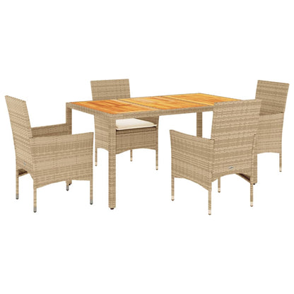Set Pranzo da Giardino 5 pz con Cuscini Beige Polyrattan Acacia - homemem39