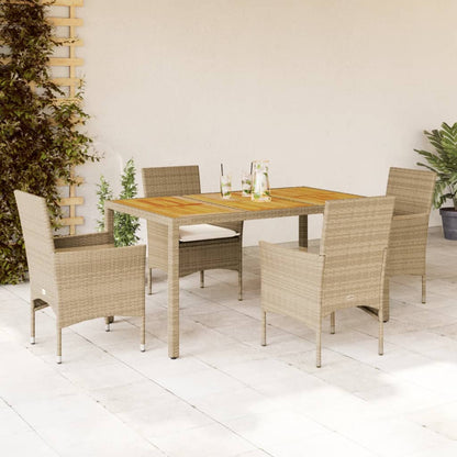 Set Pranzo da Giardino 5 pz con Cuscini Beige Polyrattan Acacia - homemem39