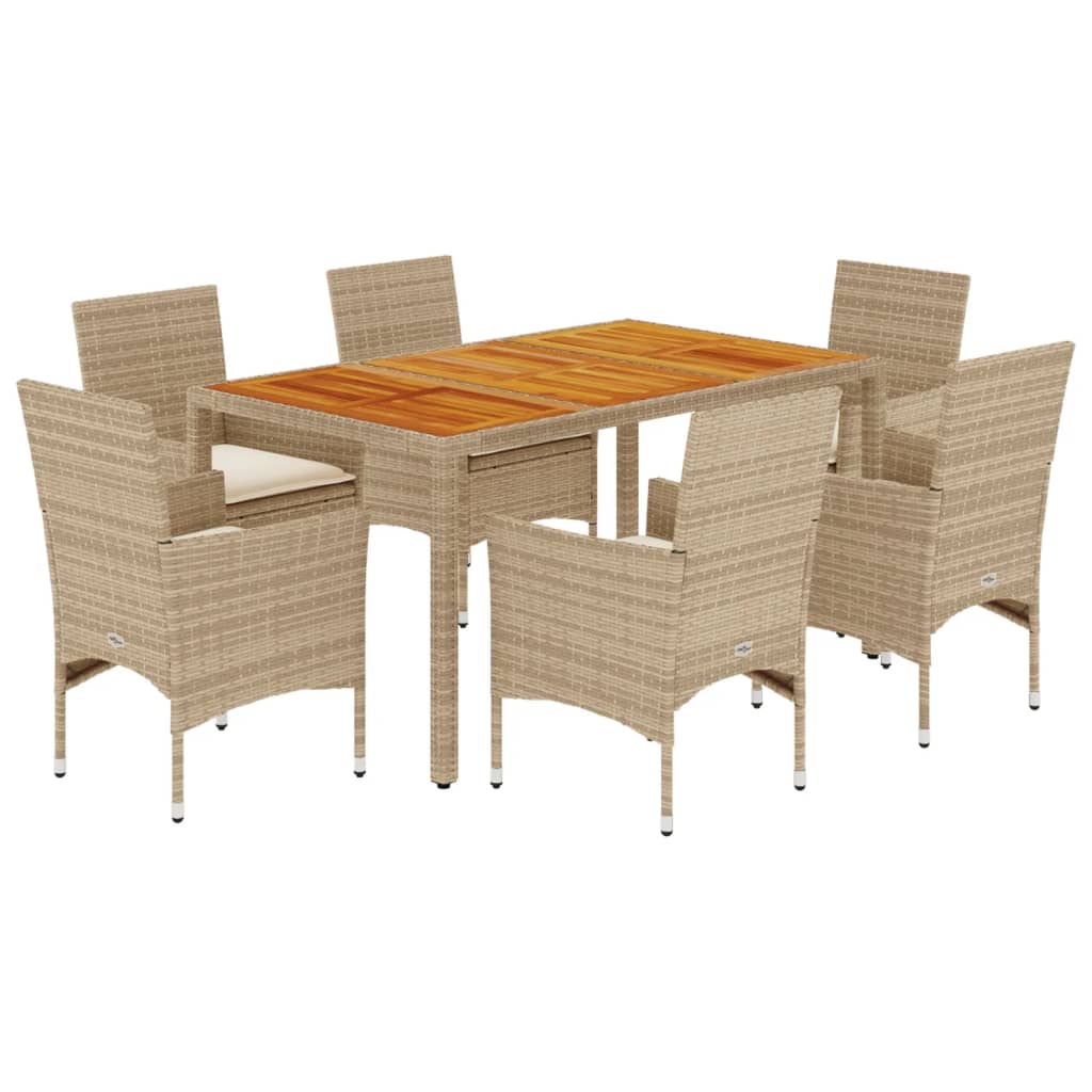Set Pranzo da Giardino 7 pz con Cuscini Beige Polyrattan Acacia - homemem39