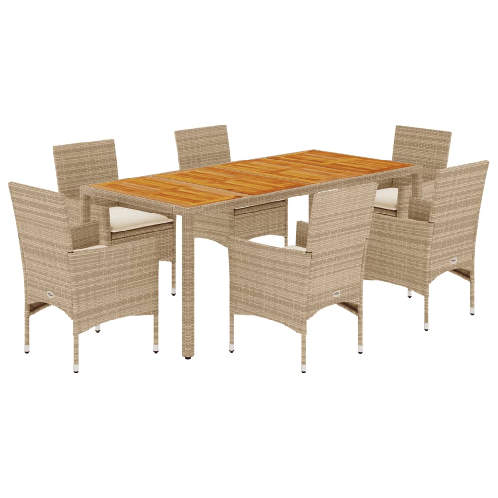 Set Pranzo da Giardino 7 pz con Cuscini Beige Polyrattan Acacia - homemem39
