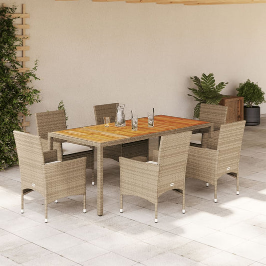 Set Pranzo da Giardino 7 pz con Cuscini Beige Polyrattan Acacia - homemem39