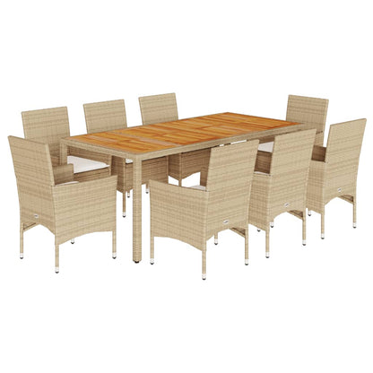Set Pranzo da Giardino 9 pz con Cuscini Beige Polyrattan Acacia - homemem39