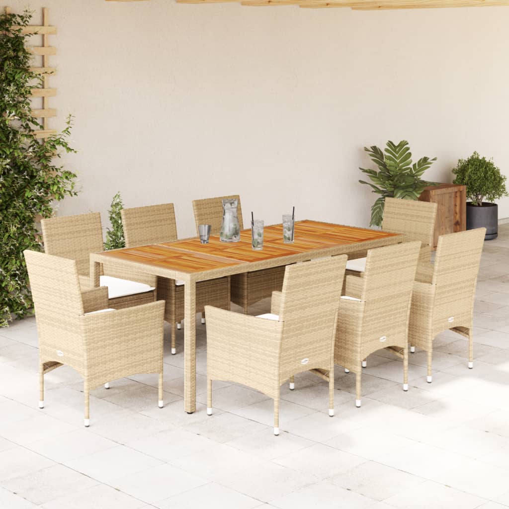 Set Pranzo da Giardino 9 pz con Cuscini Beige Polyrattan Acacia - homemem39