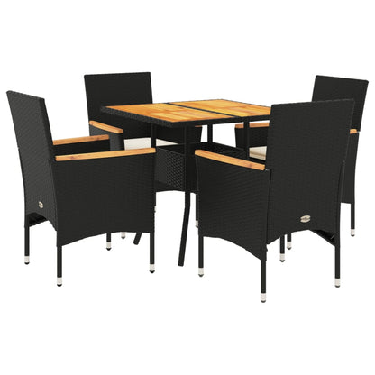 Set Pranzo da Giardino 5 pz con Cuscini Nero Polyrattan Acacia - homemem39