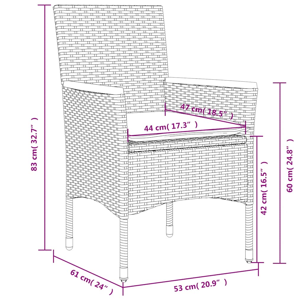 Set Pranzo da Giardino 5 pz con Cuscini Nero Polyrattan Acacia | homemem39