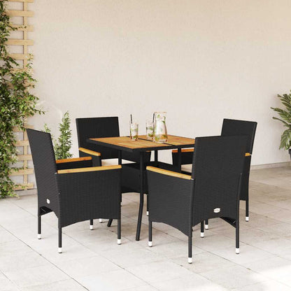 Set Pranzo da Giardino 5 pz con Cuscini Nero Polyrattan Acacia | homemem39