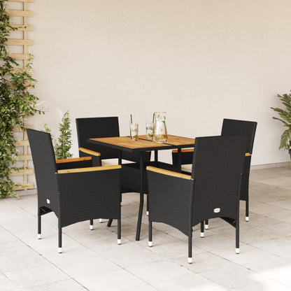 Set Pranzo da Giardino 5 pz con Cuscini Nero Polyrattan Acacia - homemem39