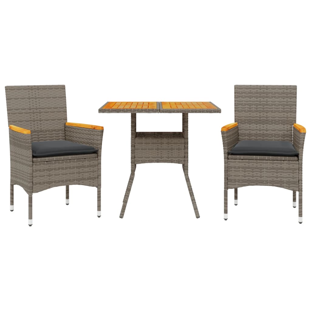 Set Pranzo da Giardino 3pz con Cuscini Polyrattan Acacia Grigio | homemem39