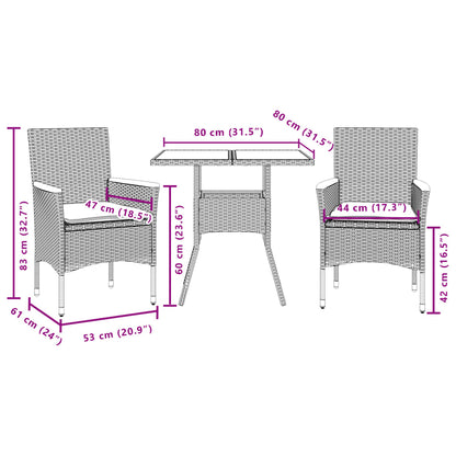 Set Pranzo da Giardino 3pz con Cuscini Polyrattan Acacia Grigio | homemem39