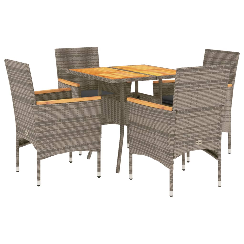 Set Pranzo Giardino 5 pz con Cuscini Grigio Polyrattan Acacia | homemem39