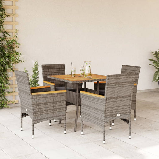 Set Pranzo Giardino 5 pz con Cuscini Grigio Polyrattan Acacia | homemem39