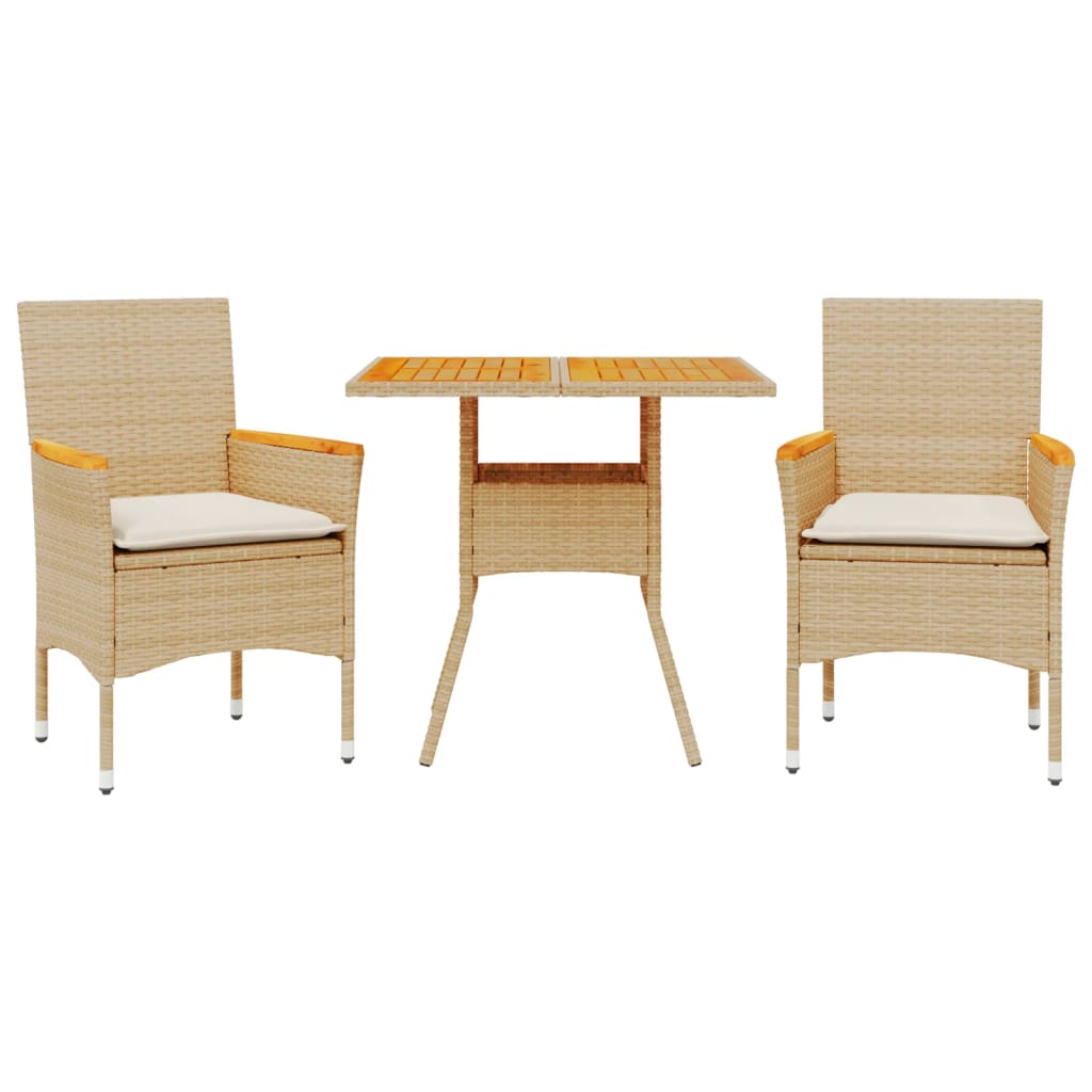 Set Pranzo da Giardino 3 pz con Cuscini Beige Polyrattan Acacia - homemem39
