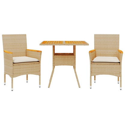 Set Pranzo da Giardino 3 pz con Cuscini Beige Polyrattan Acacia - homemem39