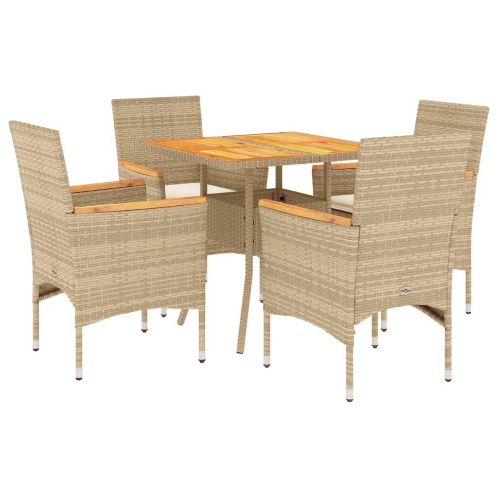Set Pranzo da Giardino 5 pz con Cuscini Beige Polyrattan Acacia | homemem39