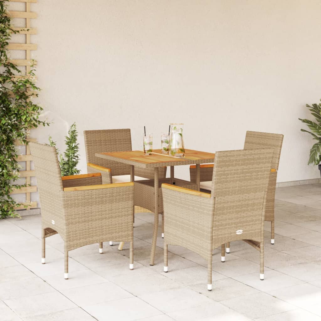 Set Pranzo da Giardino 5 pz con Cuscini Beige Polyrattan Acacia | homemem39