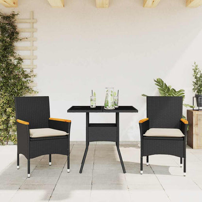 Set da Pranzo da Giardino 3 pz con Cuscini Polyrattan e Vetro | homemem39