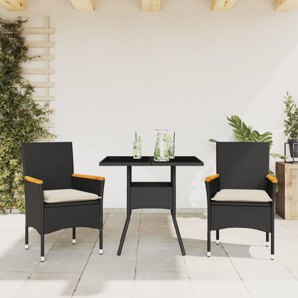 Set da Pranzo da Giardino 3 pz con Cuscini Polyrattan e Vetro - homemem39