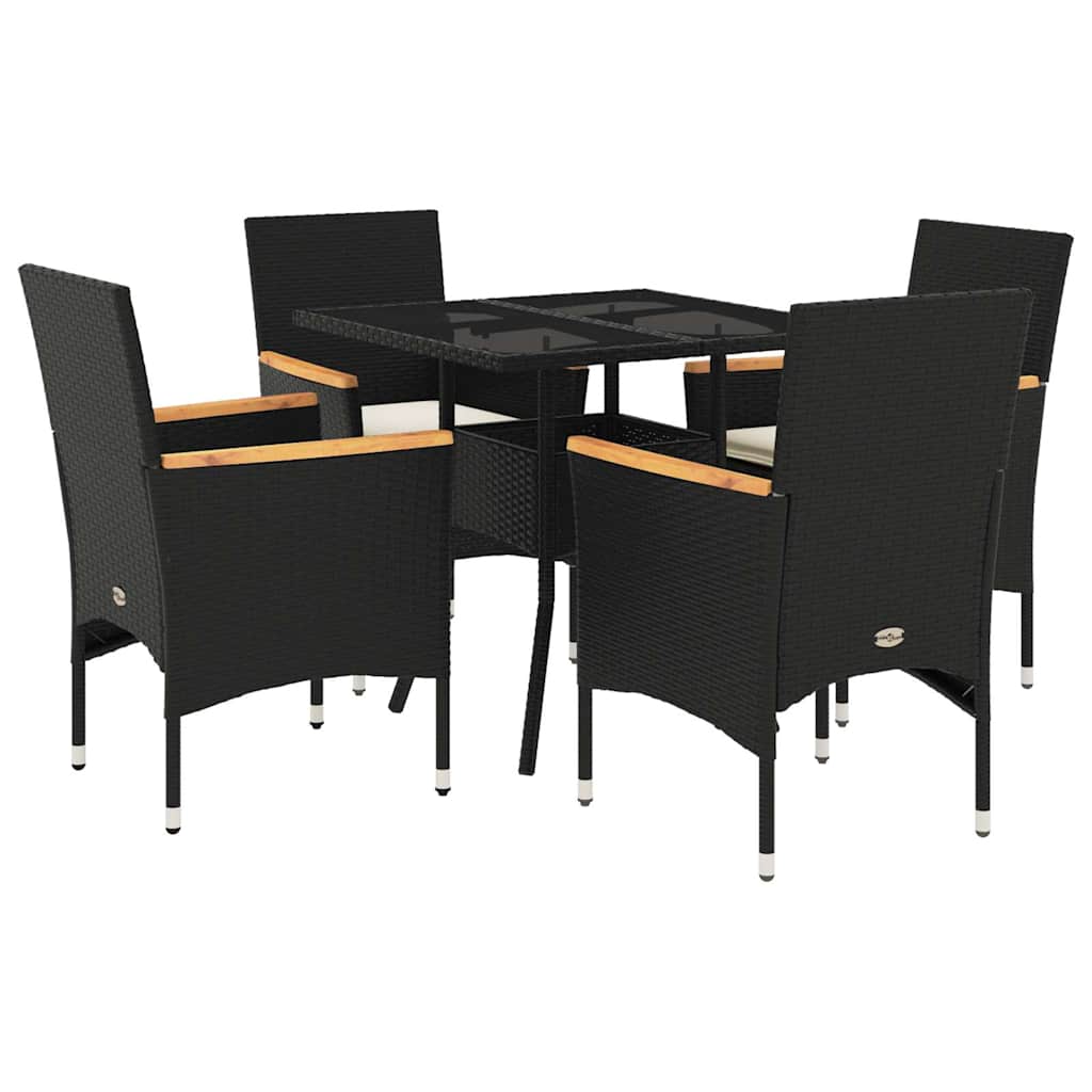 Set da Pranzo da Giardino con Cuscini 5 pz Polyrattan e Vetro | homemem39