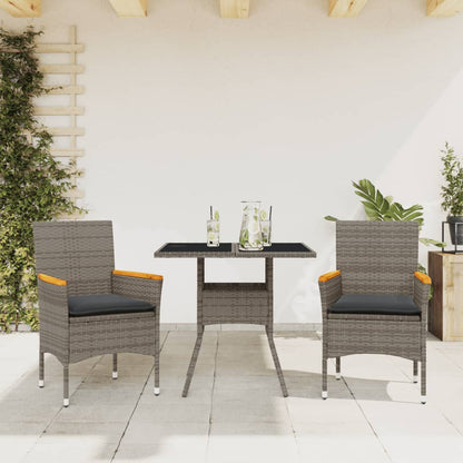 Set da Pranzo da Giardino 3pz con Cuscini in Polyrattan e Vetro | homemem39