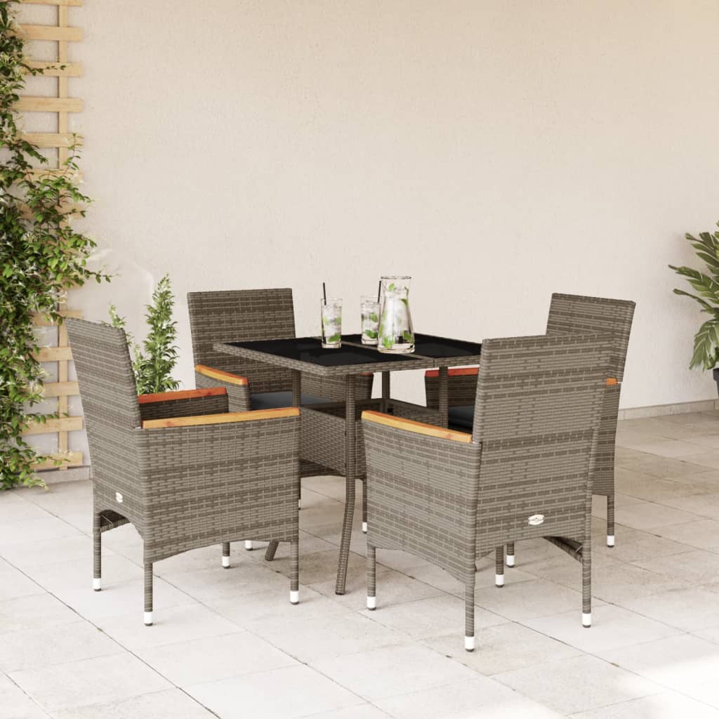 Set da Pranzo da Giardino 5 pz con Cuscini Polyrattan e Vetro | homemem39
