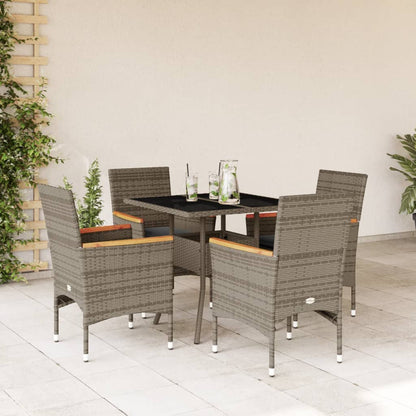 Set da Pranzo da Giardino 5 pz con Cuscini Polyrattan e Vetro - homemem39