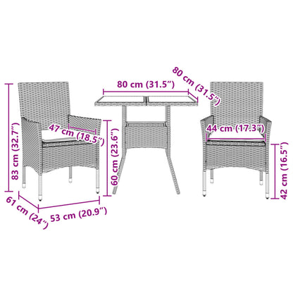 Set Pranzo da Giardino 3 pz con Cuscini Nero Polyrattan Acacia | homemem39