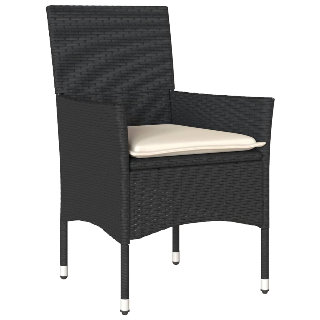 Set Pranzo da Giardino 5 pz con Cuscini Nero Polyrattan Acacia | homemem39
