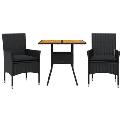 Set Pranzo da Giardino 3 pz con Cuscini Nero Polyrattan Acacia - homemem39