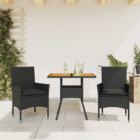 Set Pranzo da Giardino 3 pz con Cuscini Nero Polyrattan Acacia | homemem39