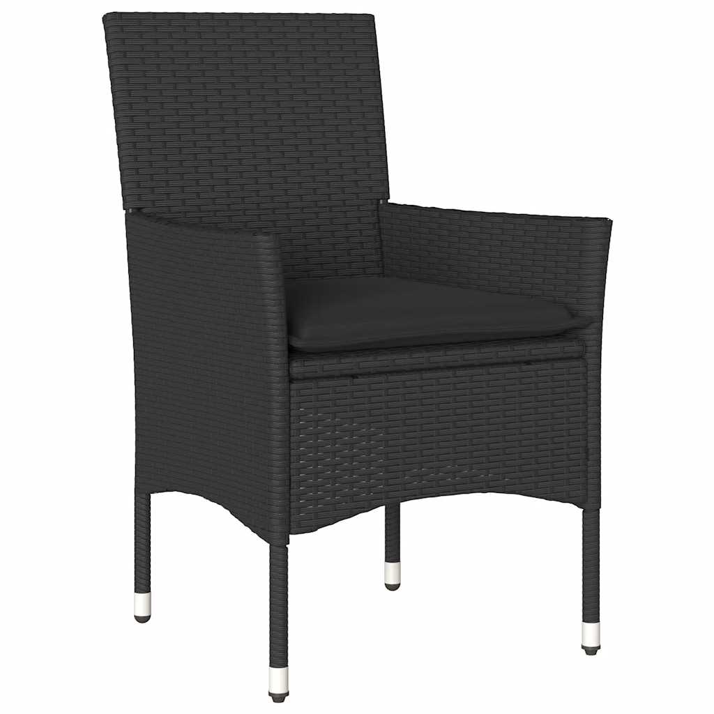 Set Pranzo da Giardino 5 pz con Cuscini Nero Polyrattan Acacia | homemem39