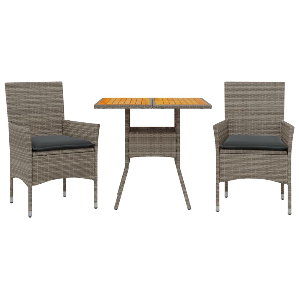 Set Pranzo da Giardino 3pz con Cuscini Polyrattan Acacia Grigio - homemem39