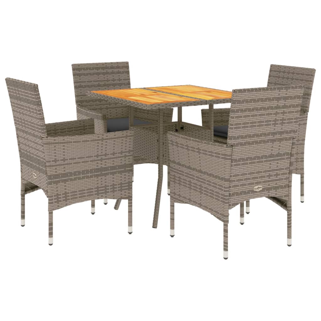 Set Pranzo Giardino 5 pz con Cuscini Grigio Polyrattan Acacia - homemem39