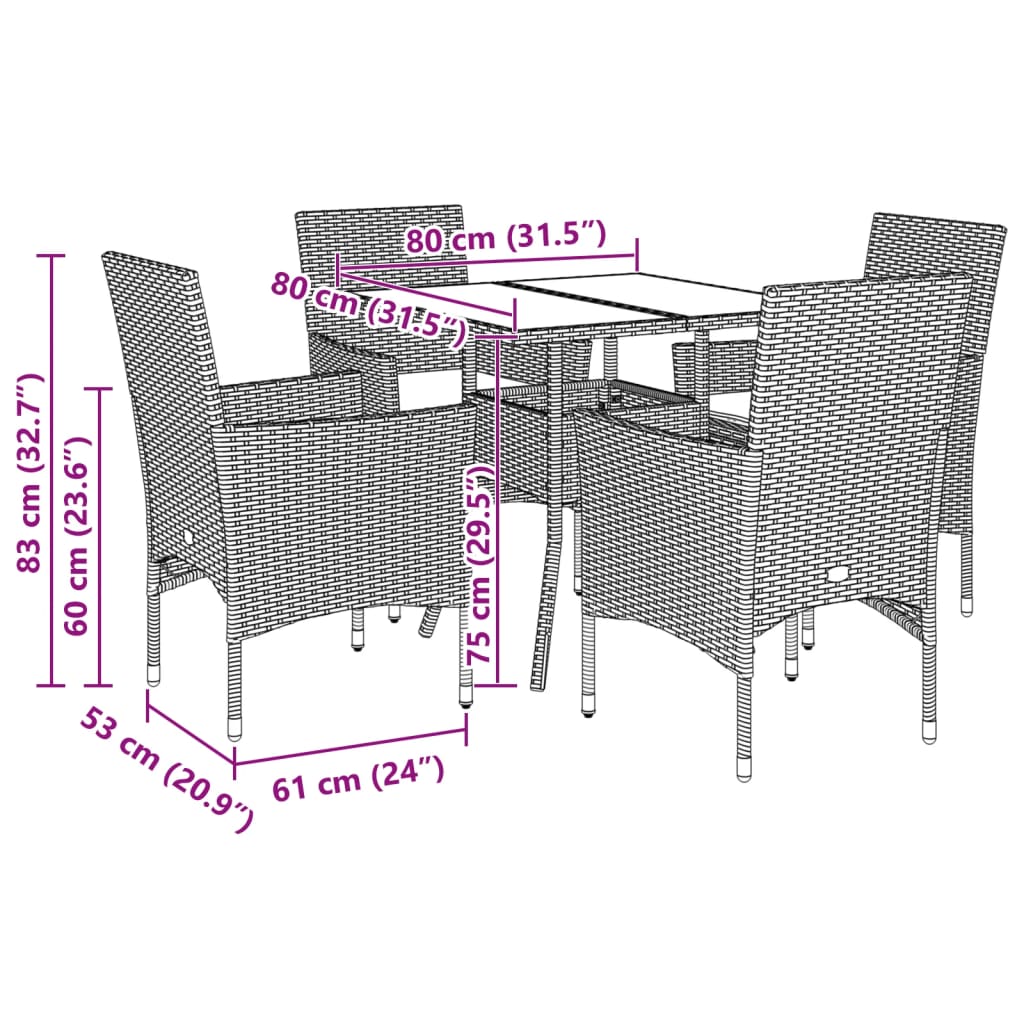 Set Pranzo Giardino 5 pz con Cuscini Grigio Polyrattan Acacia | homemem39