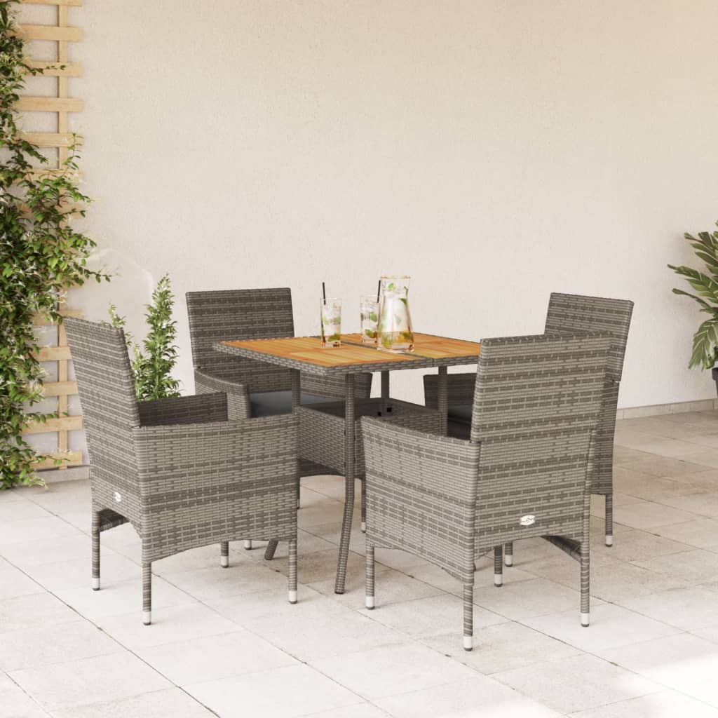 Set Pranzo Giardino 5 pz con Cuscini Grigio Polyrattan Acacia - homemem39