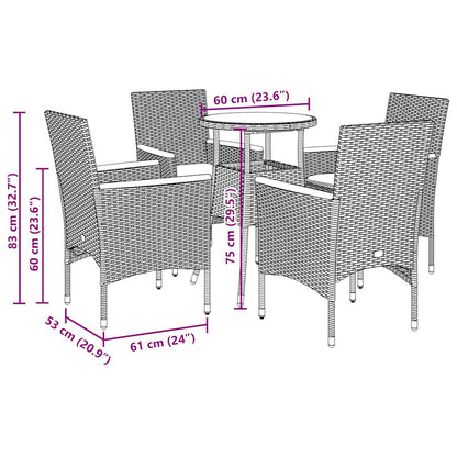 Set Pranzo da Giardino 5 pz con Cuscini Nero Polyrattan Acacia - homemem39