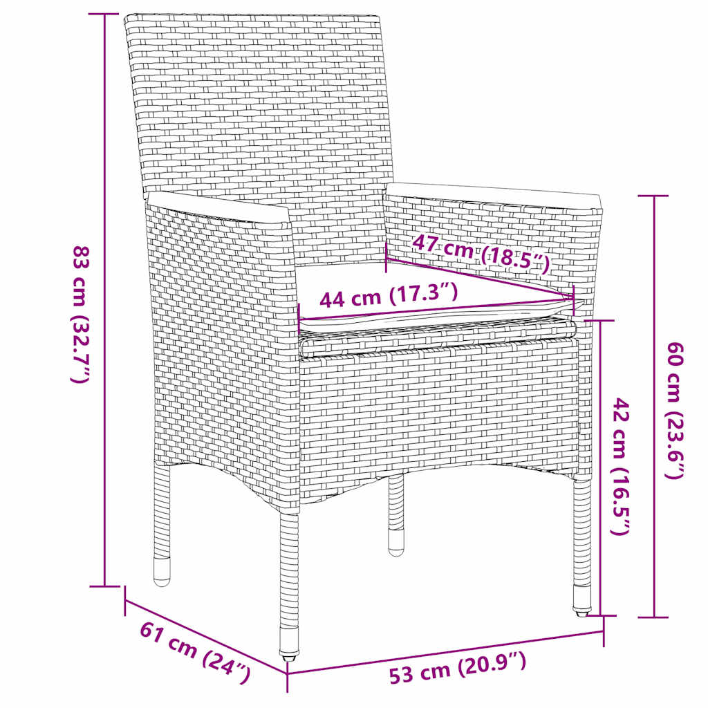 Set Pranzo da Giardino 5 pz con Cuscini Nero Polyrattan Acacia | homemem39