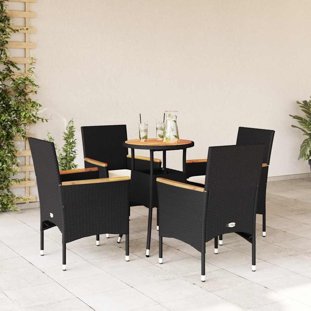 Set Pranzo da Giardino 5 pz con Cuscini Nero Polyrattan Acacia | homemem39