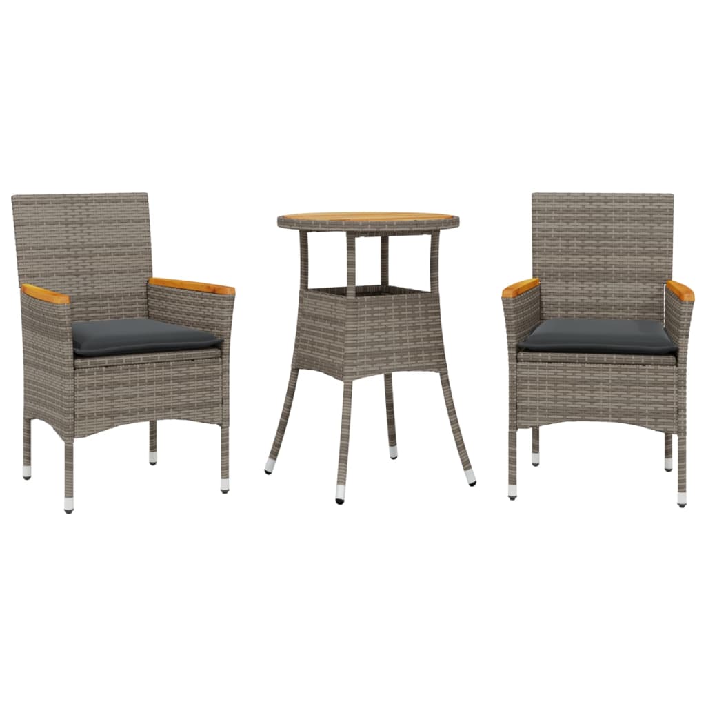 Set Pranzo da Giardino 3pz con Cuscini Polyrattan Acacia Grigio | homemem39