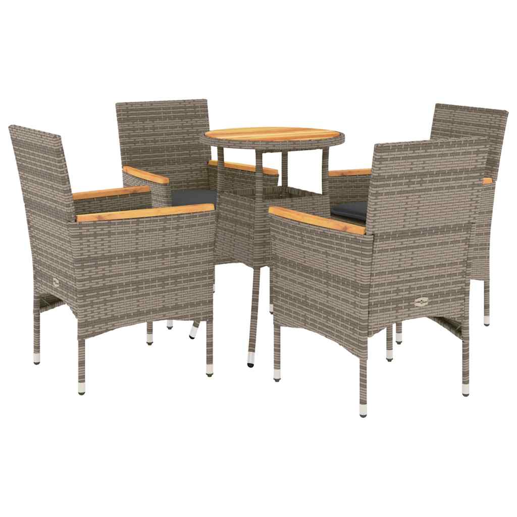 Set Pranzo Giardino 5 pz con Cuscini Grigio Polyrattan Acacia | homemem39