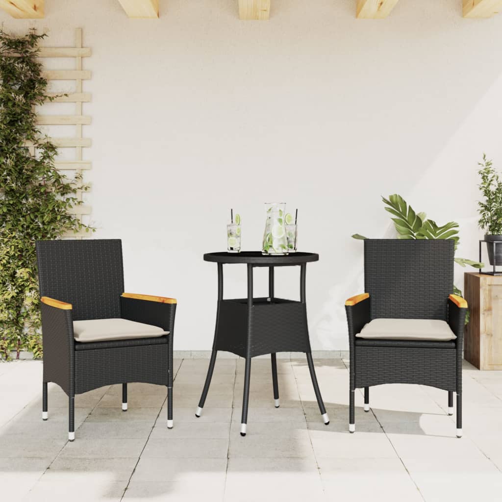 Set da Pranzo da Giardino 3 pz con Cuscini Polyrattan e Vetro - homemem39