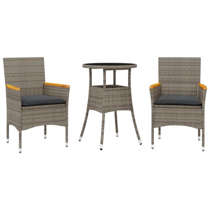 Set da Pranzo da Giardino 3pz con Cuscini in Polyrattan e Vetro | homemem39