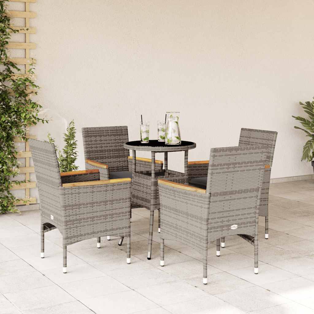 Set da Pranzo da Giardino 5 pz con Cuscini Polyrattan e Vetro | homemem39