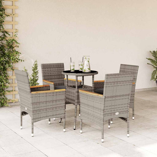 Set da Pranzo da Giardino 5 pz con Cuscini Polyrattan e Vetro - homemem39