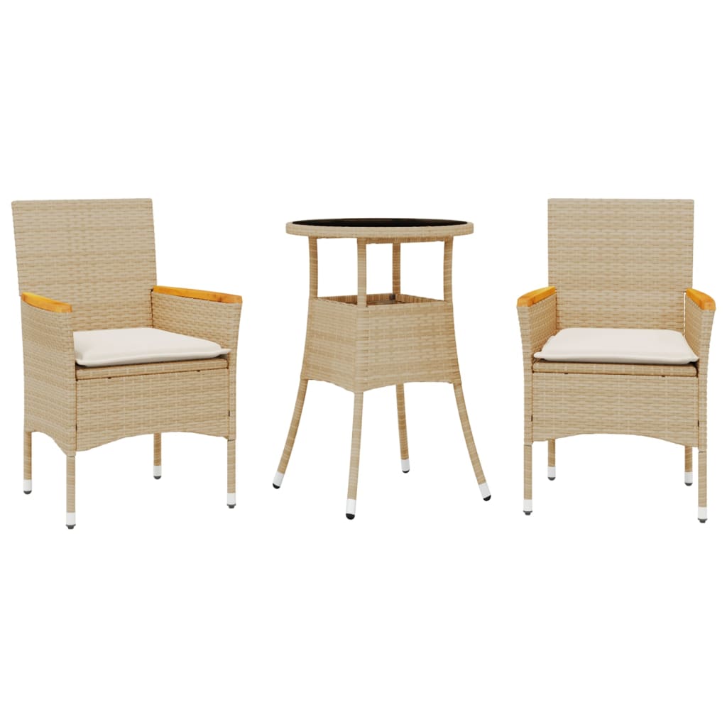 Set da Pranzo da Giardino 3 pz con Cuscini Polyrattan e Vetro | homemem39