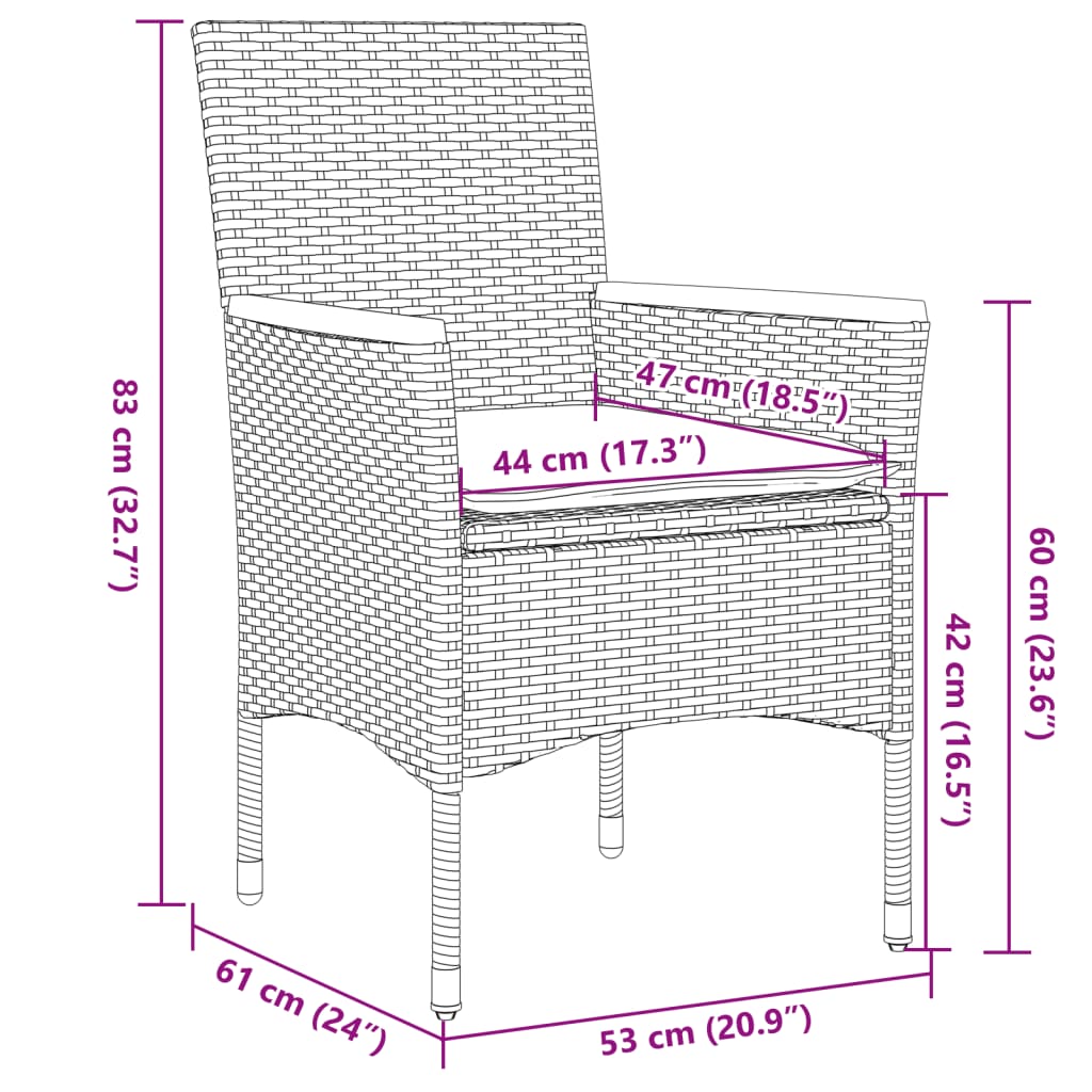 Set da Pranzo da Giardino 3 pz con Cuscini Polyrattan e Vetro | homemem39